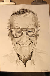 Ink and brush portrait of Stan Lee