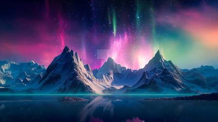 Night Sky Nirvana with Purple Aurora and Mountains