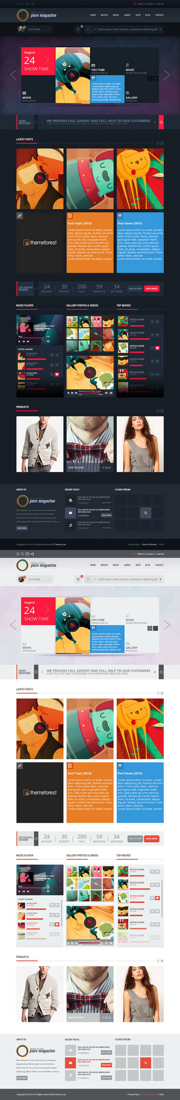 Pure Magazine:News Blog Shop Html5 Css3 Theme By by gohawise on DeviantArt