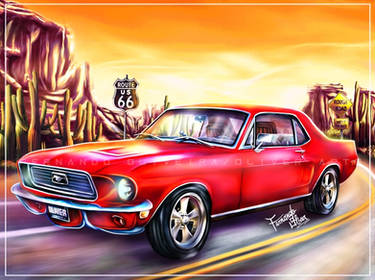 Classic Mustang 1976 and scenery made in Photosho