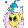 Fluttershy with a Swablu on Her Head