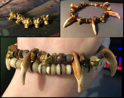 Bronze Wolf Bead and Teeth Bracelet