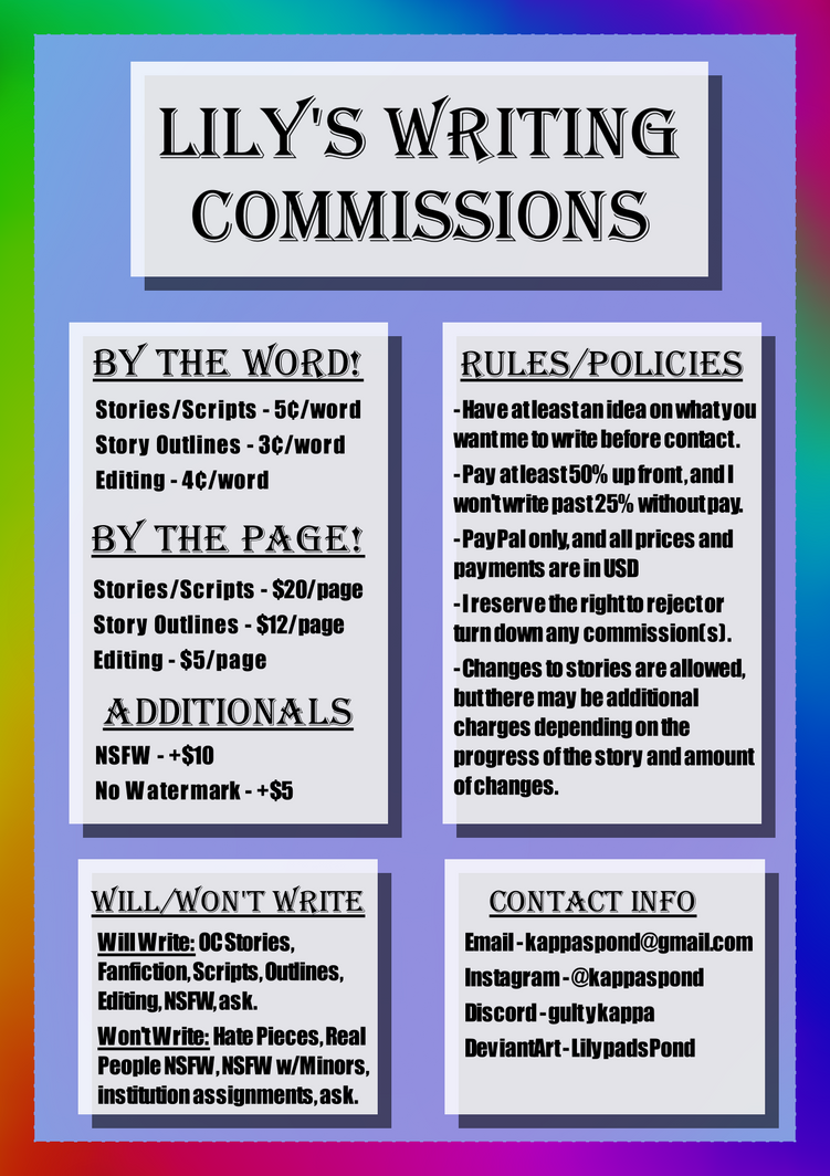 Lily's Writing Commissions Sheet 2024 by LilypadsPond on DeviantArt
