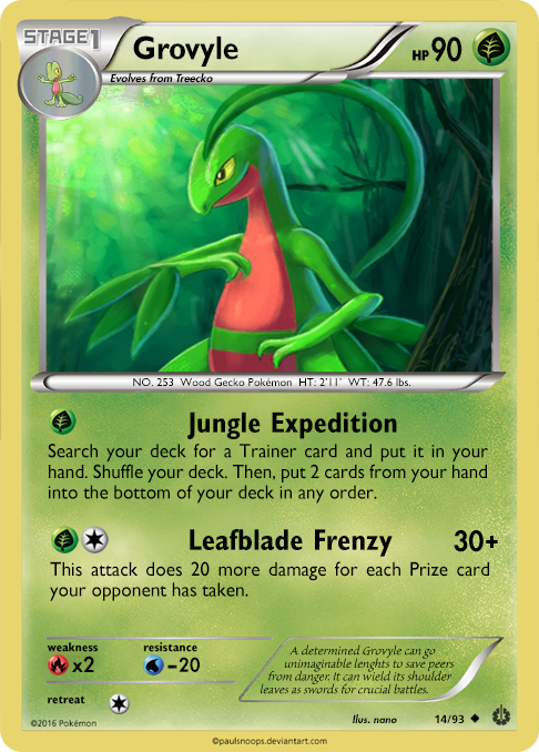 pokemon grovyle card Plasma Freeze Colorless Artist Vintage Uncommon - Set/4 Grovyle