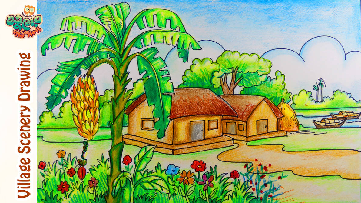 Village scenery Drawing Easy by HutumSchool on DeviantArt