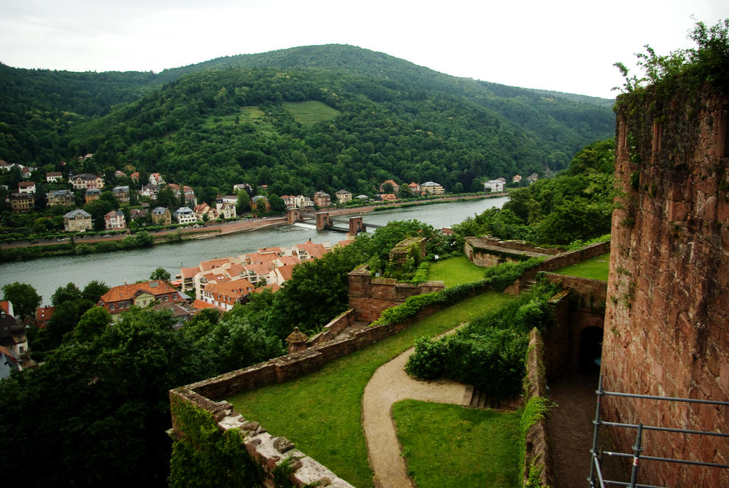 Heidelberg Castle walls - view on river Neckar