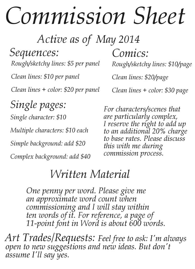 Commission Sheet May 2014 by Verandert on DeviantArt