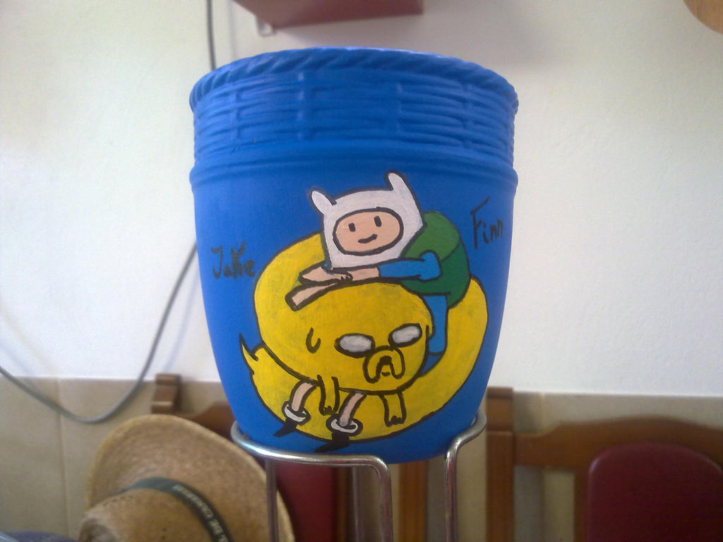 Finn and Jake on a flower pot