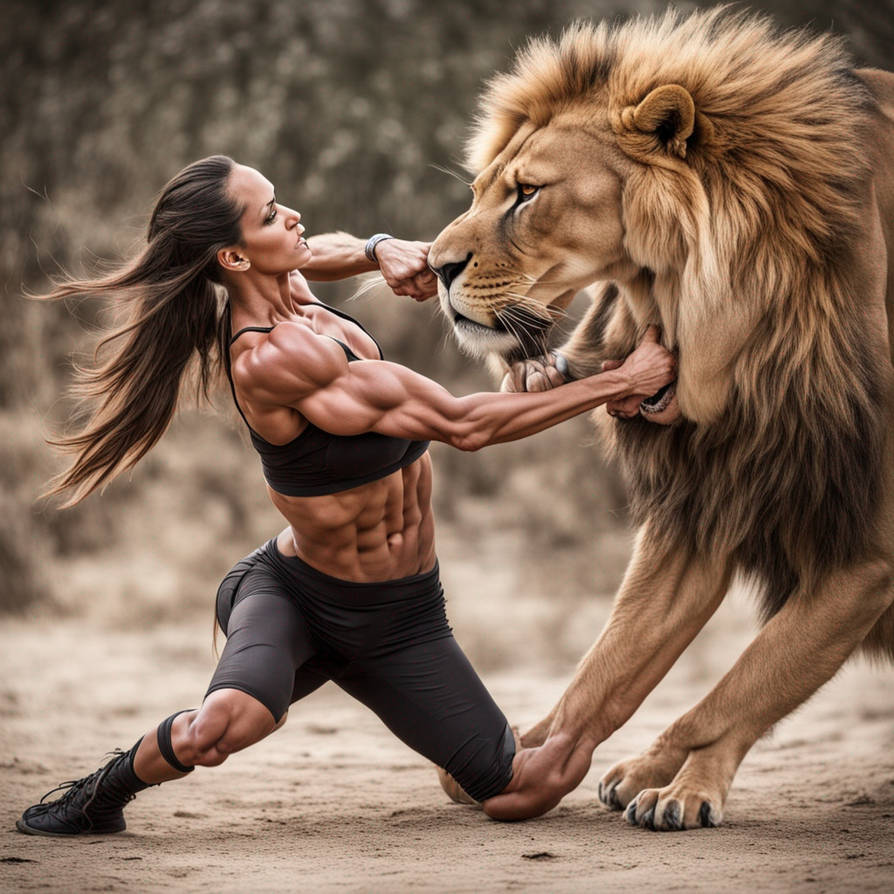 Animals. Muscle Deviantart Super Muscular Girl Fight With Lion by jokysax on DeviantArt