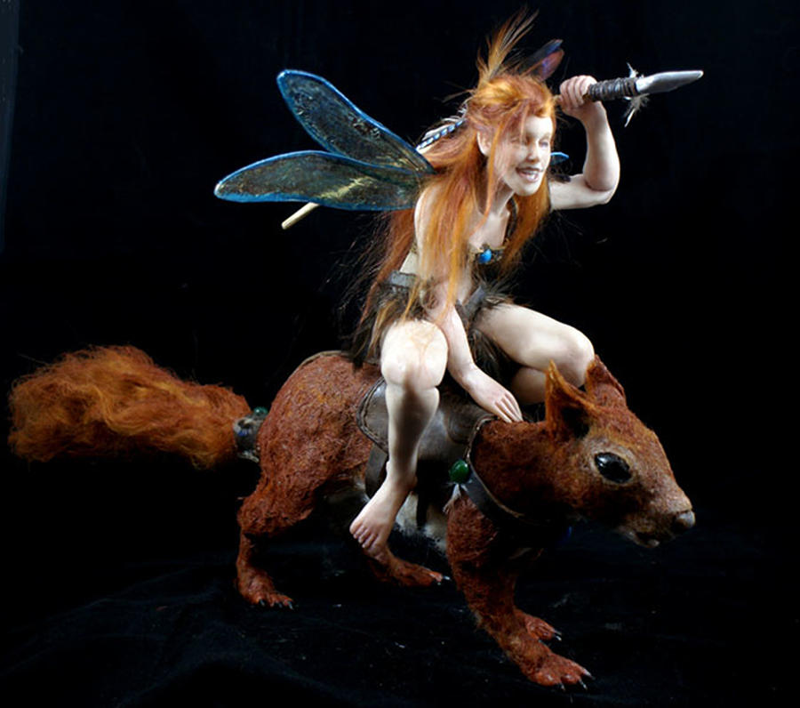 OOAK fairy riding squirrel