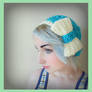 Turquoise Crochet Beret Hat With White Bow