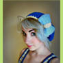 Dark Blue Crochet Beret Hat With Light Blue Bow