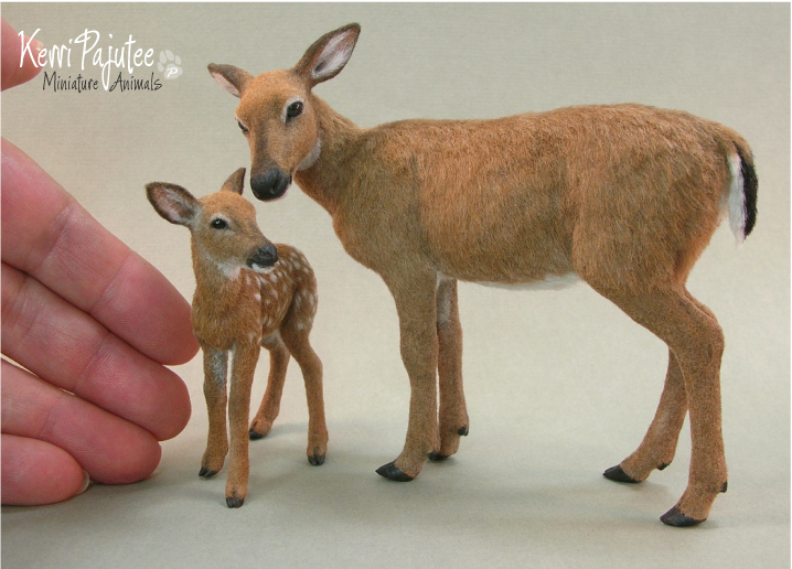 Miniature 1:12 scale Doe and fawn sculpture