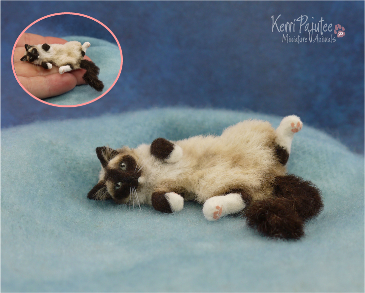 Miniature Cat sculpture of polymer clay / fiber