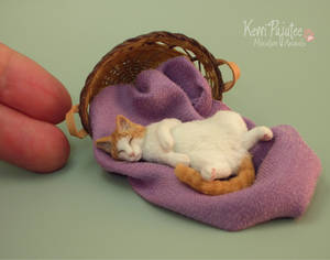 Realistic Miniature Sleeping Cat Sculpture