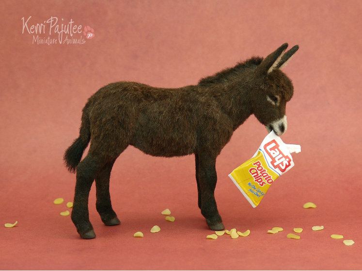 Miniature Donkey Sculpture -Polymer clay and fiber