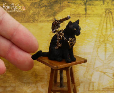 Miniature Steampunk Cat Sculpture