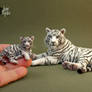 Miniature White Tiger sculptures w/ furry coats