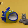 Miniature Cat sculpture with Fish Bed