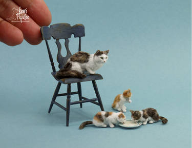 Miniature Cat and Kitten sculptures