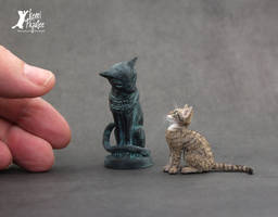 Miniature Bastet and Egyptian Mau sculpture