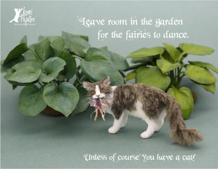 Cat w/ fairy 1:12 dollhouse miniature sculpture