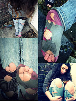 homeless, holey socks girl
