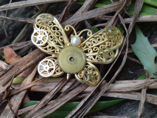 Steampunk butterfly pin