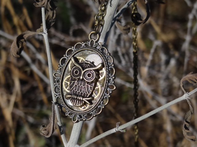 Steampunk owl pendant necklace