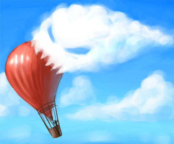 cloud eating hot air balloon