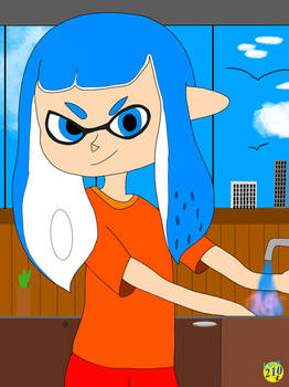 Inkling girl washes her hands