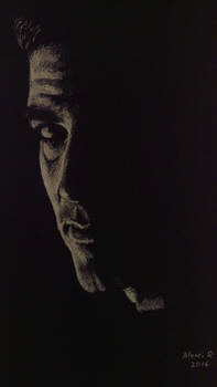 George Clooney. White charcoal on black paper.