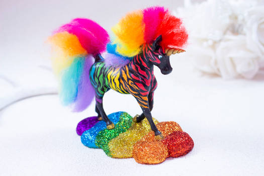 Black Rainbow Zebra Unicorn Sculpture