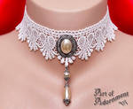 Champagne Pearl Lace Choker by Valerian