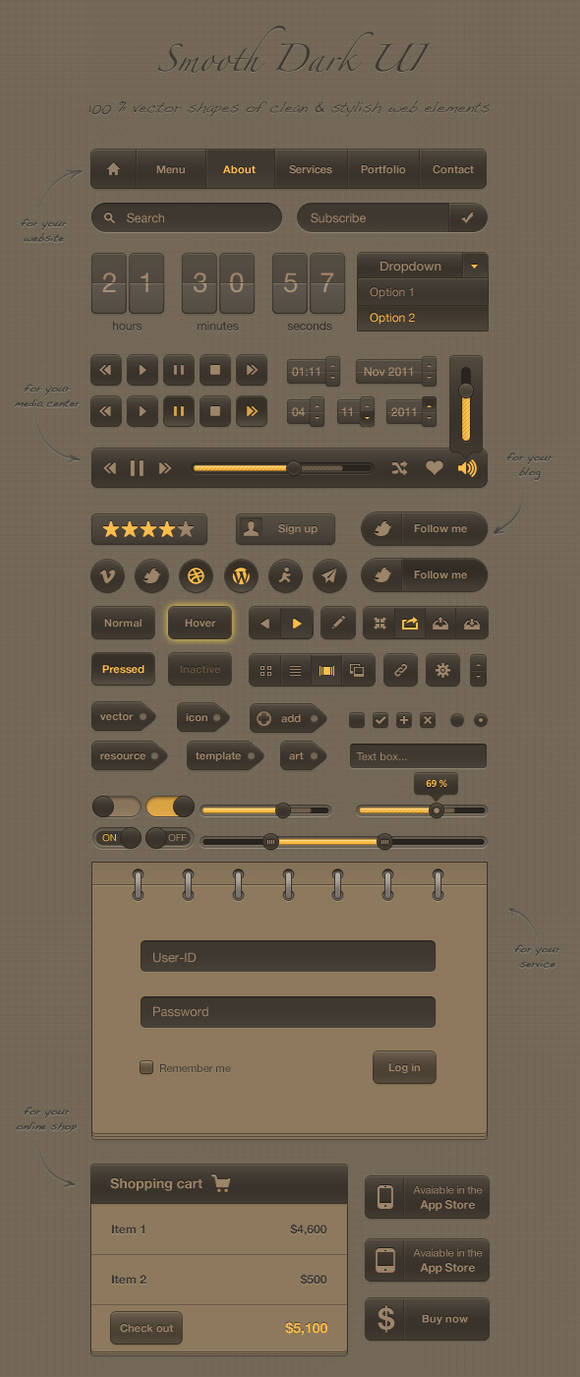 Smooth Dark UI PSD by okidoci