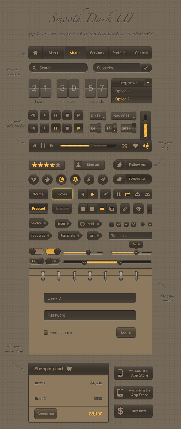 Smooth Dark UI PSD by okidoci