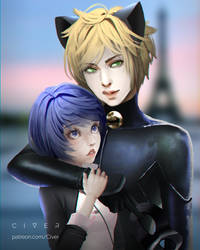Marinette and Cat Noir - Fanart (Marichat)