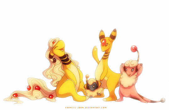 Mareep Flaaffy Ampharos and Mega Ampharos