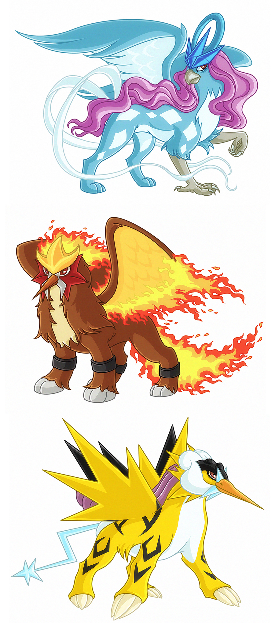 Articuno, Zapdos and Moltres by francis-john on DeviantArt