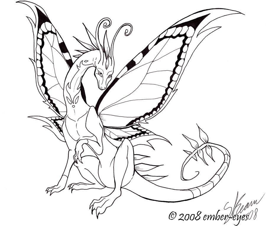 Butterfly Dragon Line Art