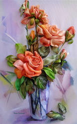 Roses, ribbon embroidery picture