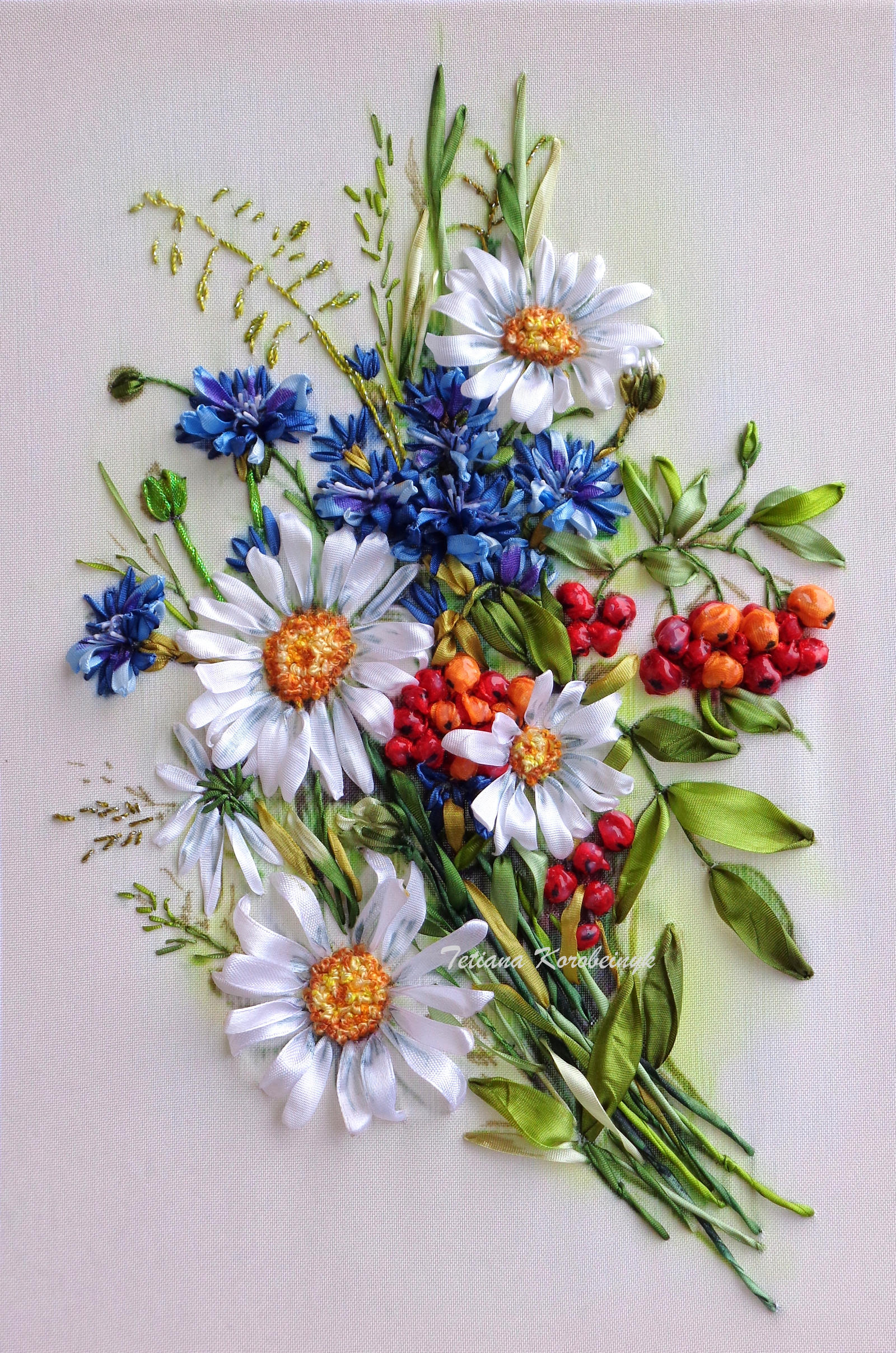 Wildflowers ribbon embroidery picture for frame by tetianakorobeinyk Wildflowers ribbon embroidery picture for frame by tetianakorobeinyk