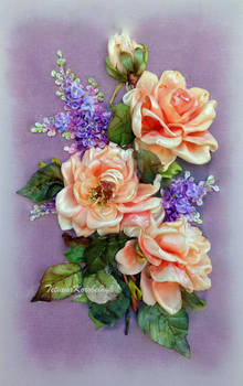 Roses, ribbon embroidery picture