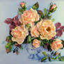 Pink roses, ribbon embroidery picture