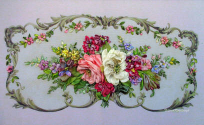 Vintage style ribbon embroidery picture