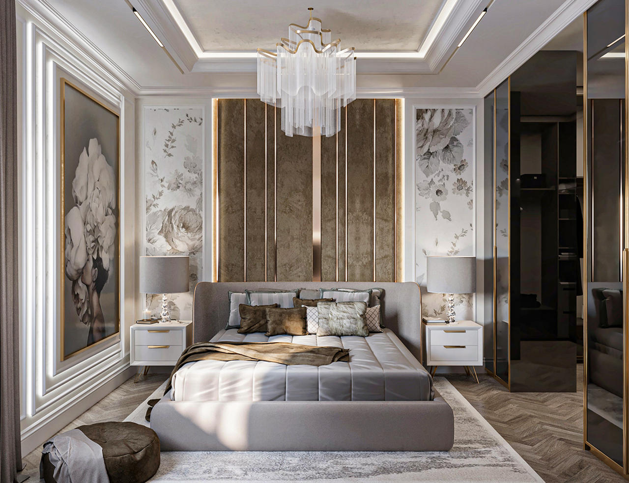 Modern White And Gold Bedroom Ideas