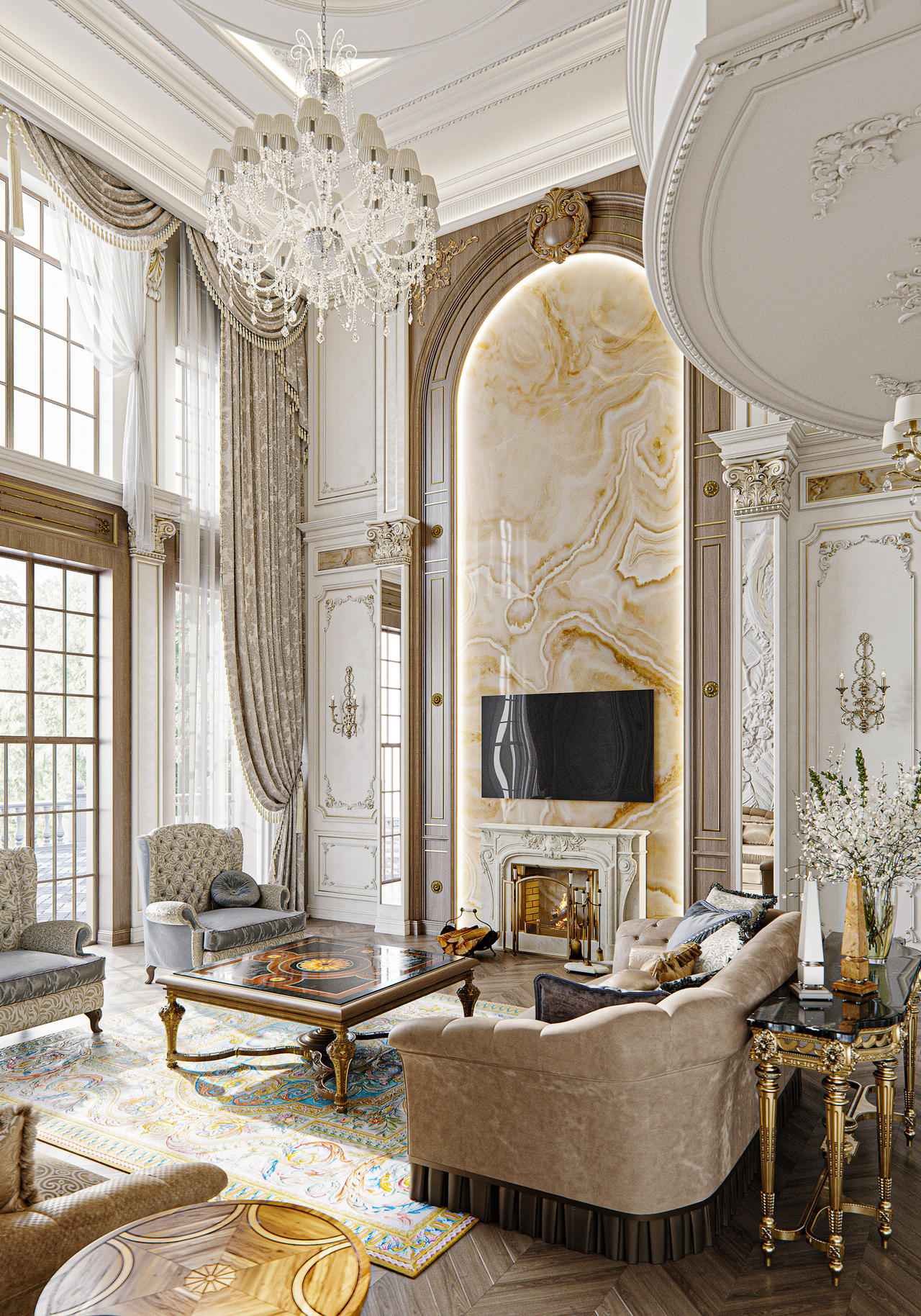 Luxury white classic villa house interior design 1 by Mahamerutechnoart ...