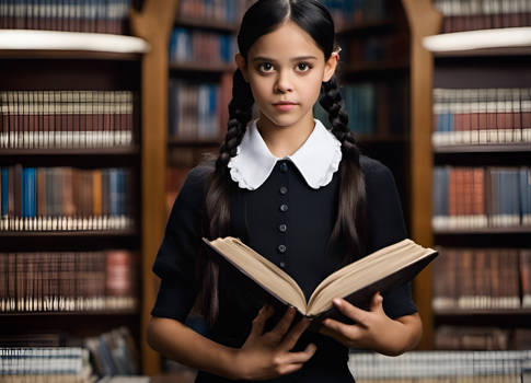 Wednesday Addams in the library 