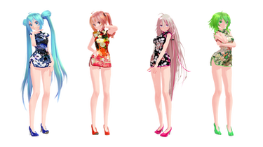 TDA Qipao Dress Miku, Teto, IA And Gumi