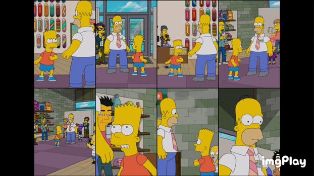 Homer rips Bart pants